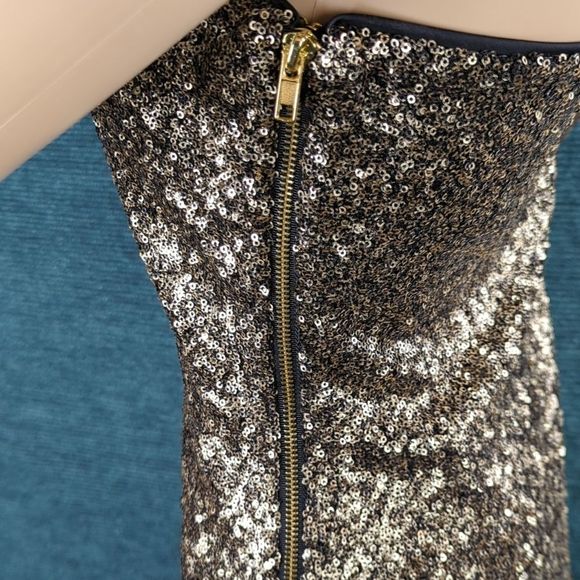 Giani Bini Gold Sequin One Shoulder Long Sleeve Dress - Picture 5 of 11